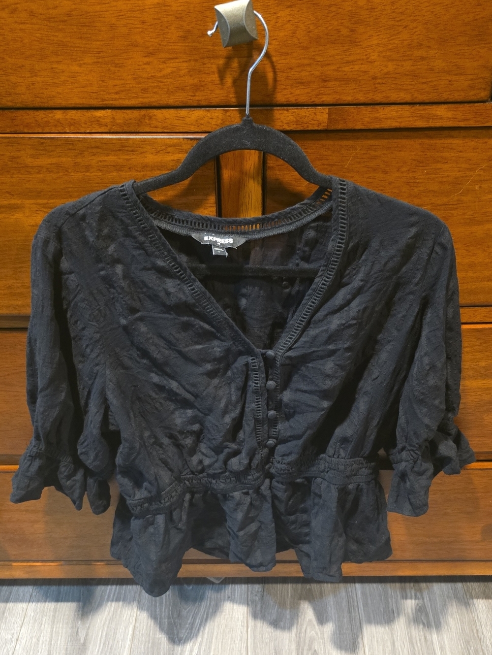 Express Black Peplum Button-Front Top